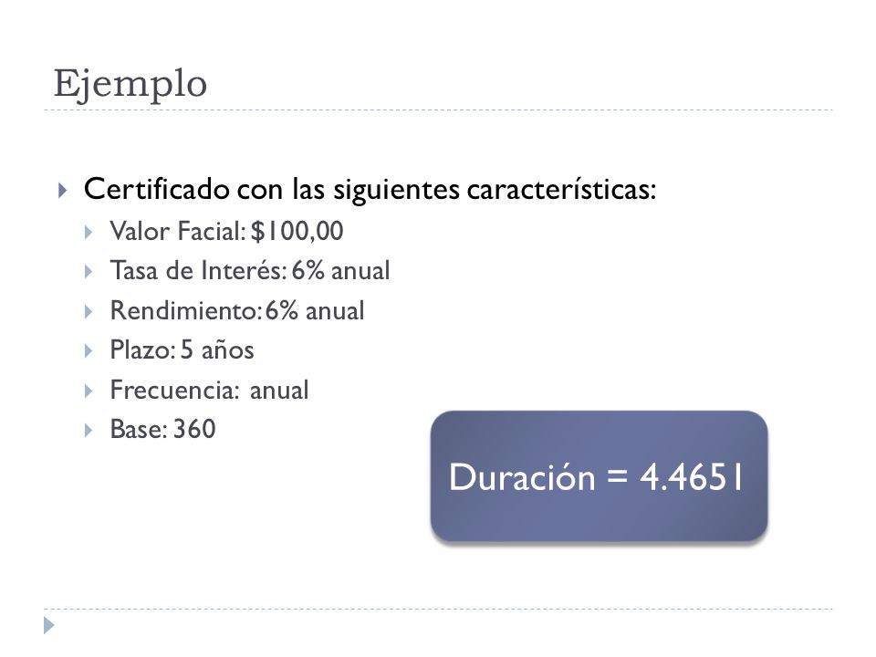 Ejemplo Certificado con las siguientes características: Valor Facial: $100,00. Tasa de Interés: 6% anual.