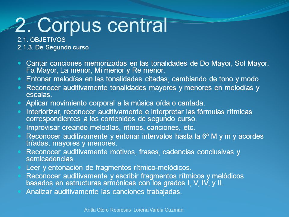 2. Corpus central 2.1. OBJETIVOS De Segundo curso.