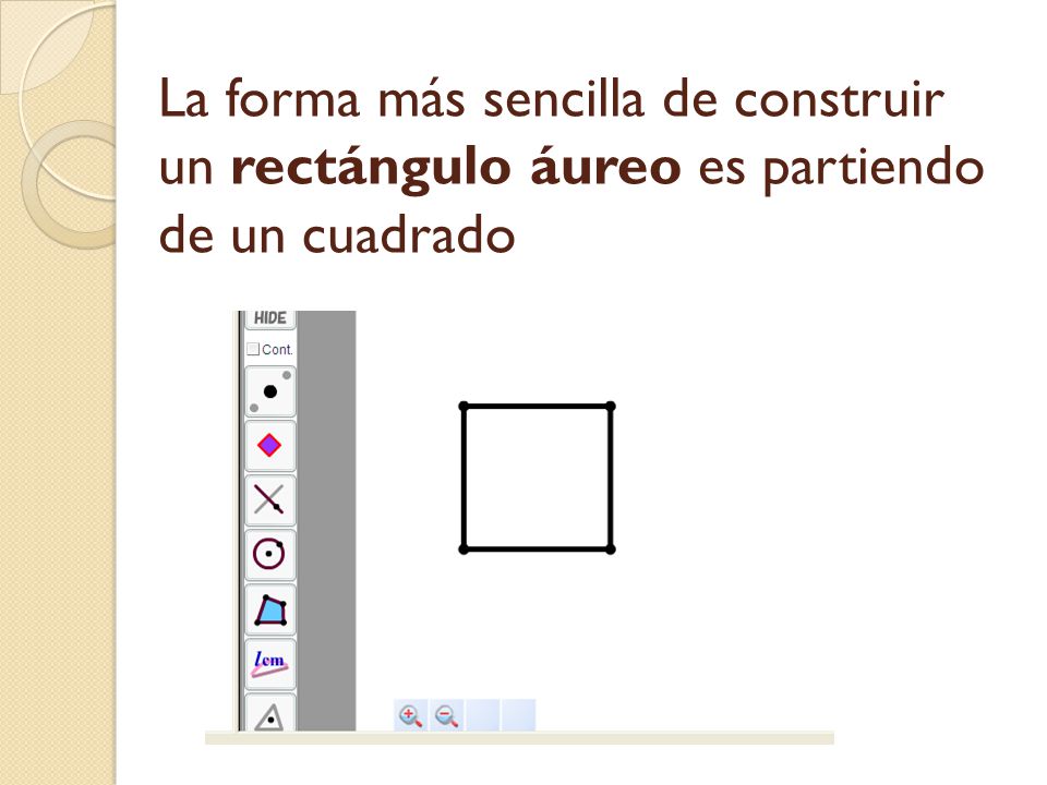La forma más sencilla de construir un rectángulo áureo es partiendo de un cuadrado