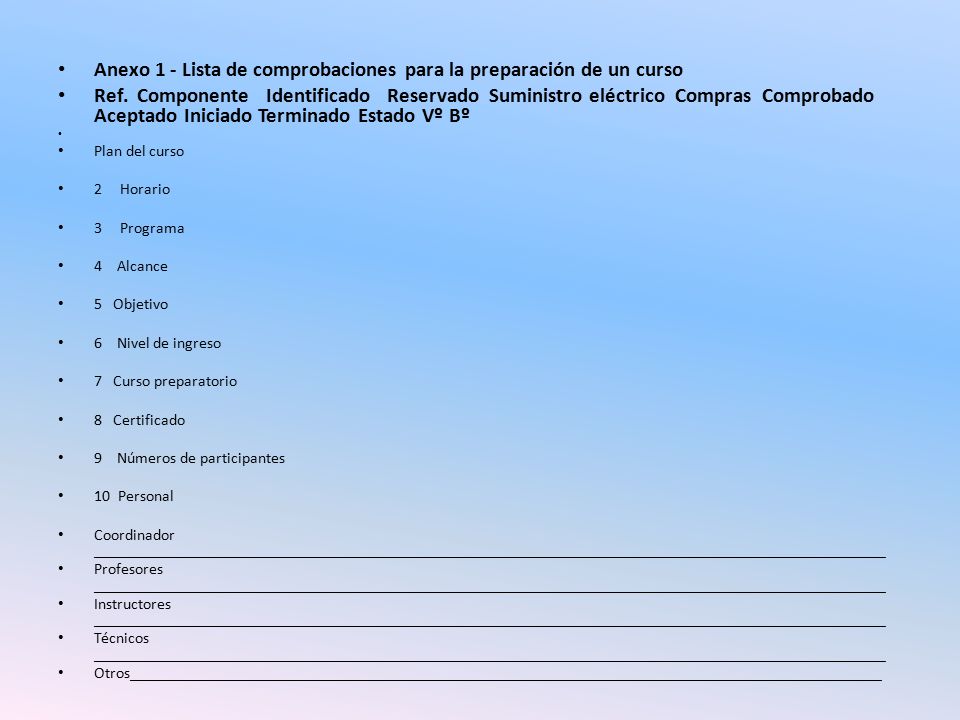 Anexo 1 - Lista de comprobaciones para la preparación de un curso