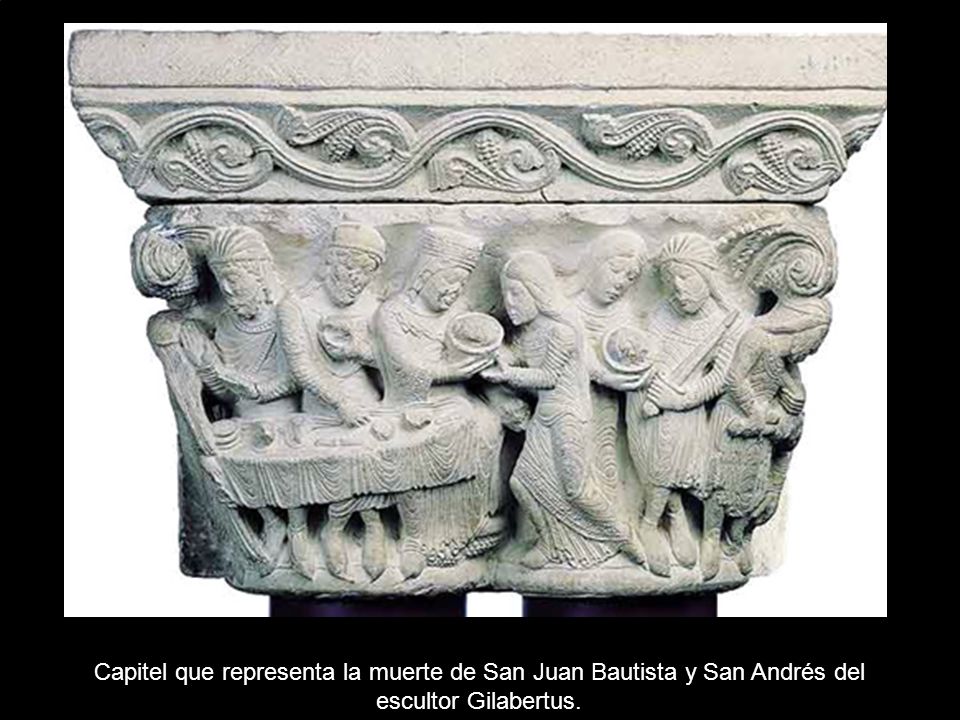 Capitel que representa la muerte de San Juan Bautista y San Andrés del escultor Gilabertus.