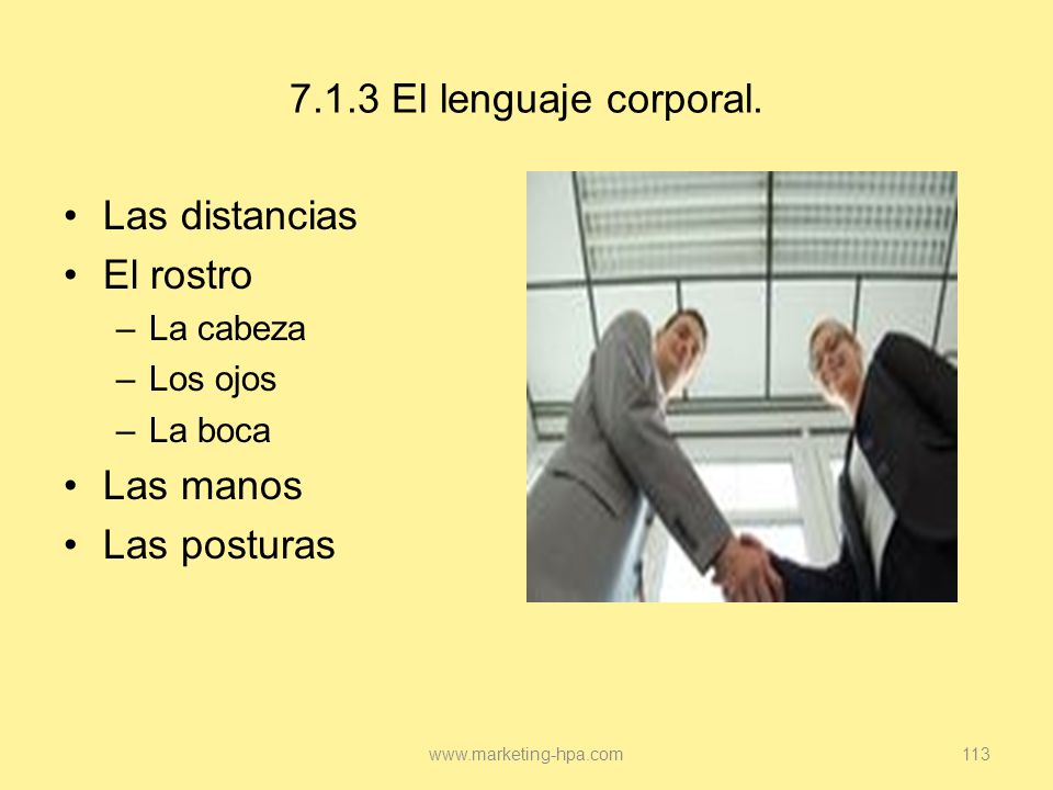 7.1.3 El lenguaje corporal. Las distancias El rostro Las manos