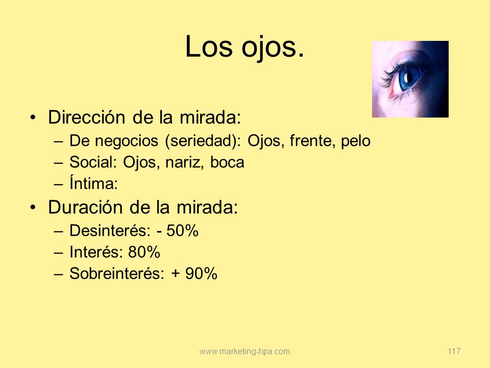 Los ojos. Dirección de la mirada: Duración de la mirada: