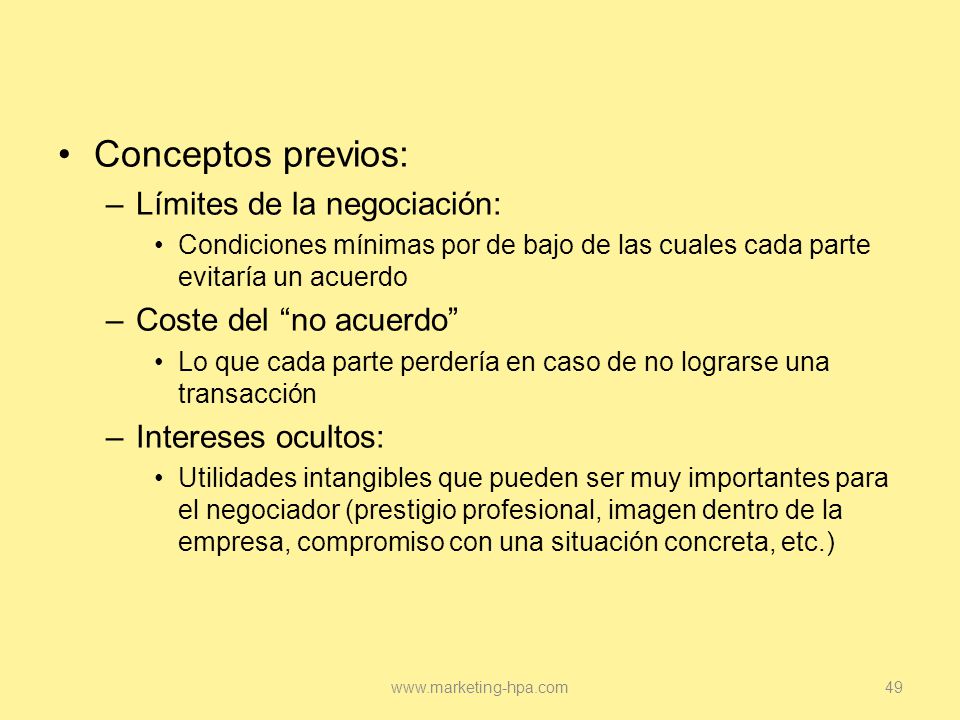 Conceptos previos: Límites de la negociación: Coste del no acuerdo