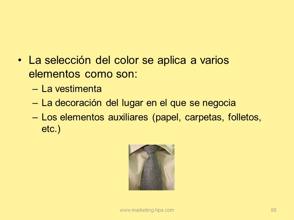 La selección del color se aplica a varios elementos como son: