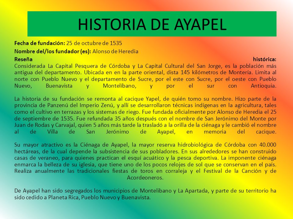 HISTORIA DE AYAPEL Fecha de fundación: 25 de octubre de 1535