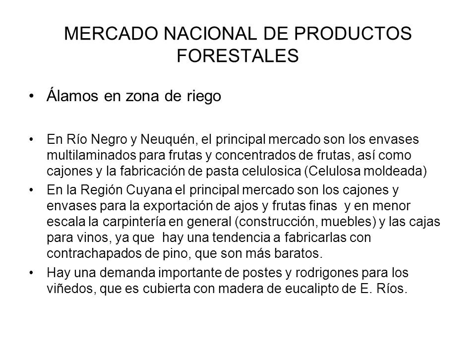 MERCADO NACIONAL DE PRODUCTOS FORESTALES
