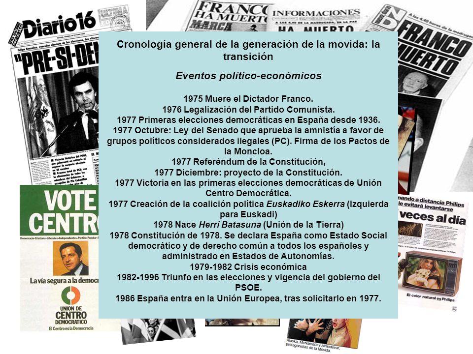 Cronología general de la generación de la movida: la transición