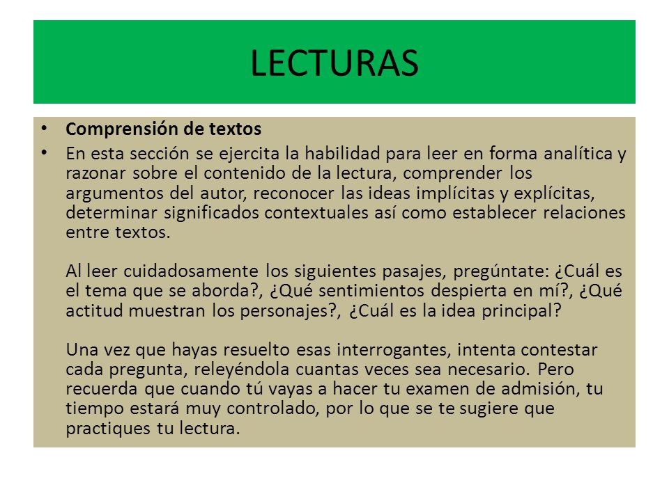 LECTURAS Comprensión de textos