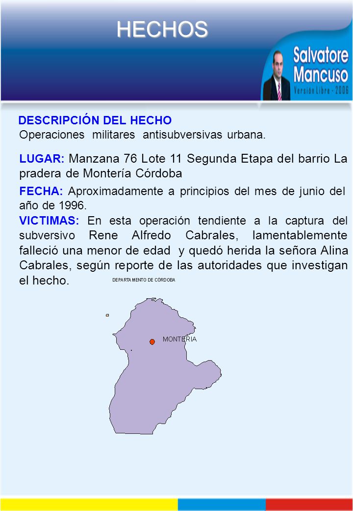 DESCRIPCIÓN DEL HECHO Operaciones militares antisubversivas urbana.