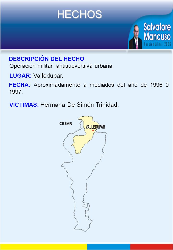 DESCRIPCIÓN DEL HECHO Operación militar antisubversiva urbana. LUGAR: Valledupar. FECHA: Aproximadamente a mediados del año de