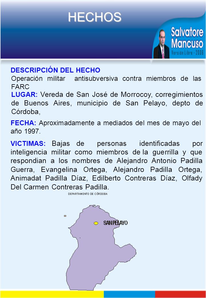 DESCRIPCIÓN DEL HECHO Operación militar antisubversiva contra miembros de las FARC.