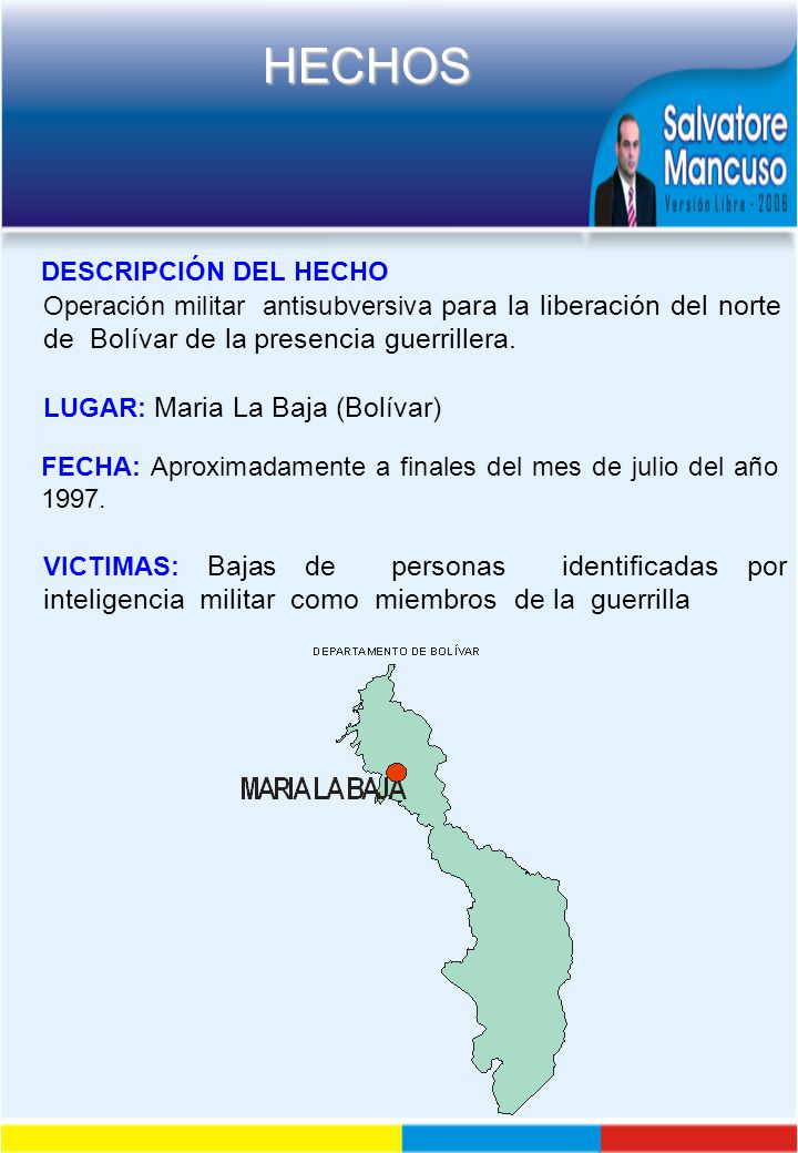 DESCRIPCIÓN DEL HECHO Operación militar antisubversiva para la liberación del norte de Bolívar de la presencia guerrillera.