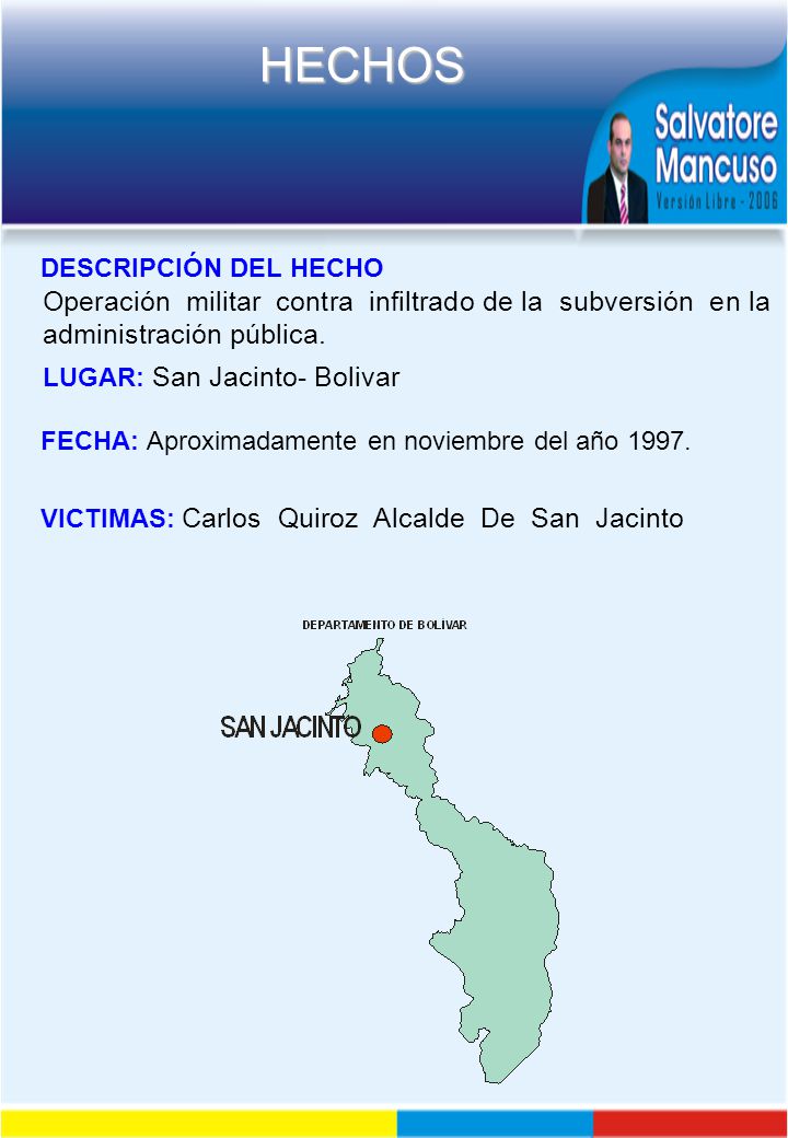 DESCRIPCIÓN DEL HECHO Operación militar contra infiltrado de la subversión en la administración pública.