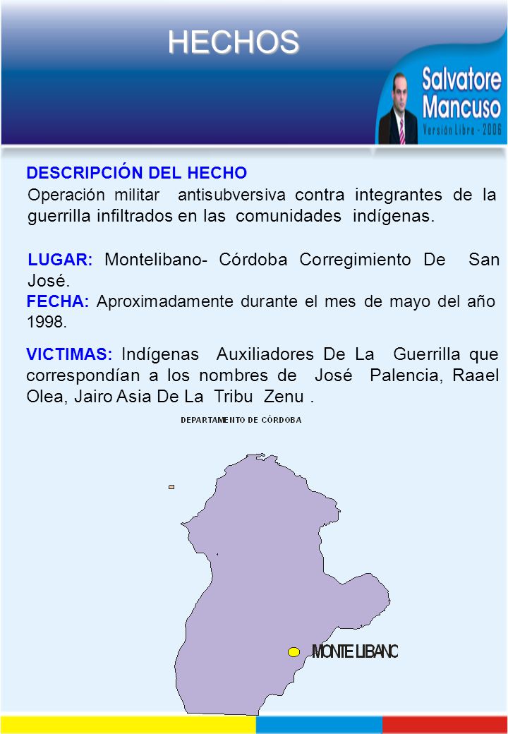 DESCRIPCIÓN DEL HECHO Operación militar antisubversiva contra integrantes de la guerrilla infiltrados en las comunidades indígenas.