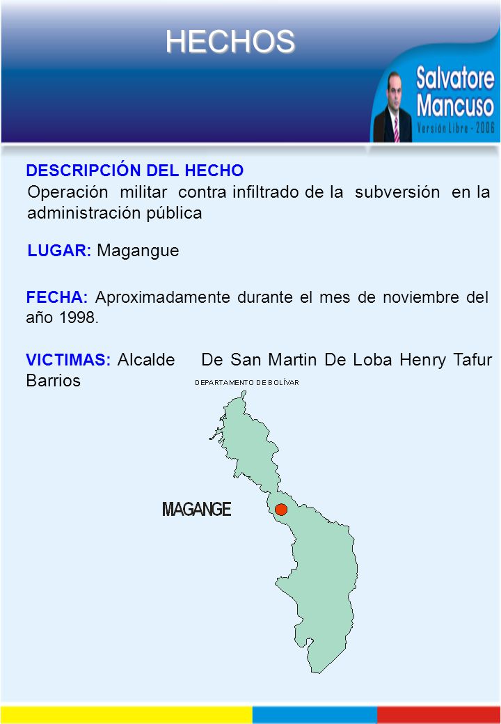 DESCRIPCIÓN DEL HECHO Operación militar contra infiltrado de la subversión en la administración pública.