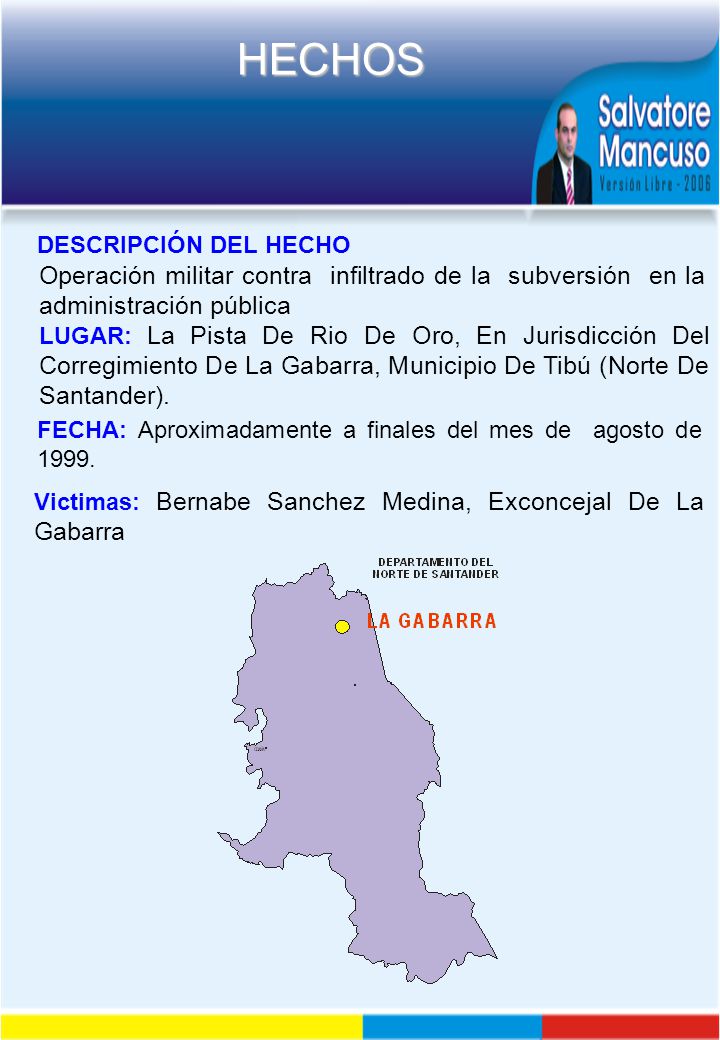 DESCRIPCIÓN DEL HECHO Operación militar contra infiltrado de la subversión en la administración pública.