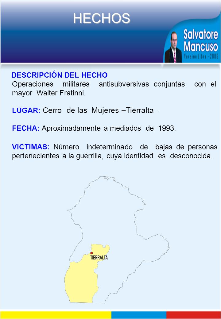 DESCRIPCIÓN DEL HECHO Operaciones militares antisubversivas conjuntas con el mayor Walter Fratinni.