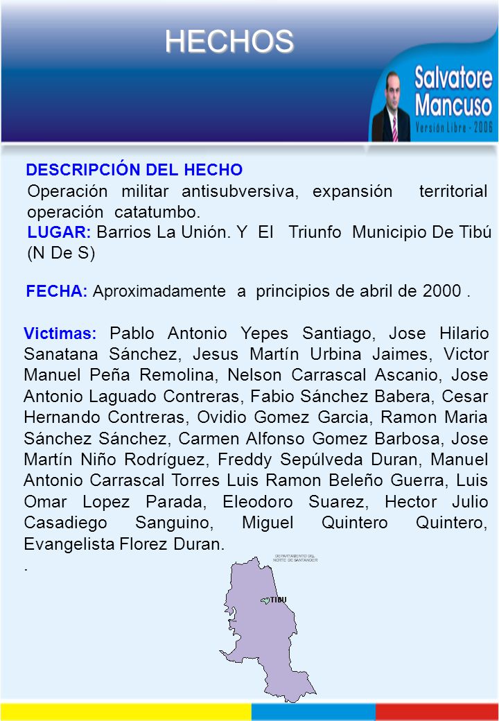 DESCRIPCIÓN DEL HECHO Operación militar antisubversiva, expansión territorial operación catatumbo.