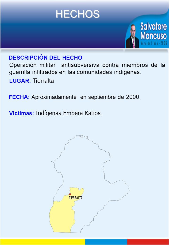 DESCRIPCIÓN DEL HECHO Operación militar antisubversiva contra miembros de la guerrilla infiltrados en las comunidades indígenas.