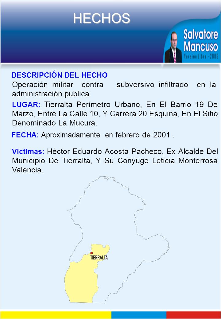 DESCRIPCIÓN DEL HECHO Operación militar contra subversivo infiltrado en la administración publica.