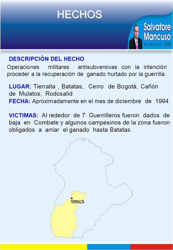 DESCRIPCIÓN DEL HECHO Operaciones militares antisubversivas con la intención proceder a la recuperación de ganado hurtado por la guerrilla.