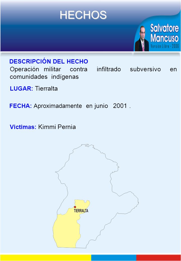 DESCRIPCIÓN DEL HECHO Operación militar contra infiltrado subversivo en comunidades indígenas.