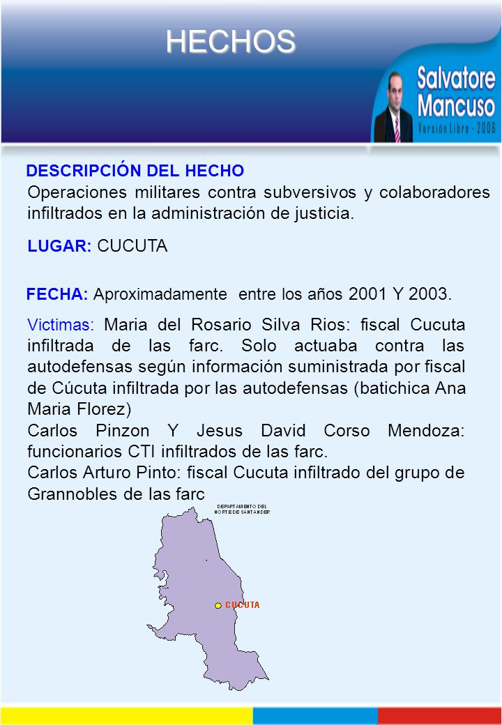 DESCRIPCIÓN DEL HECHO Operaciones militares contra subversivos y colaboradores infiltrados en la administración de justicia.