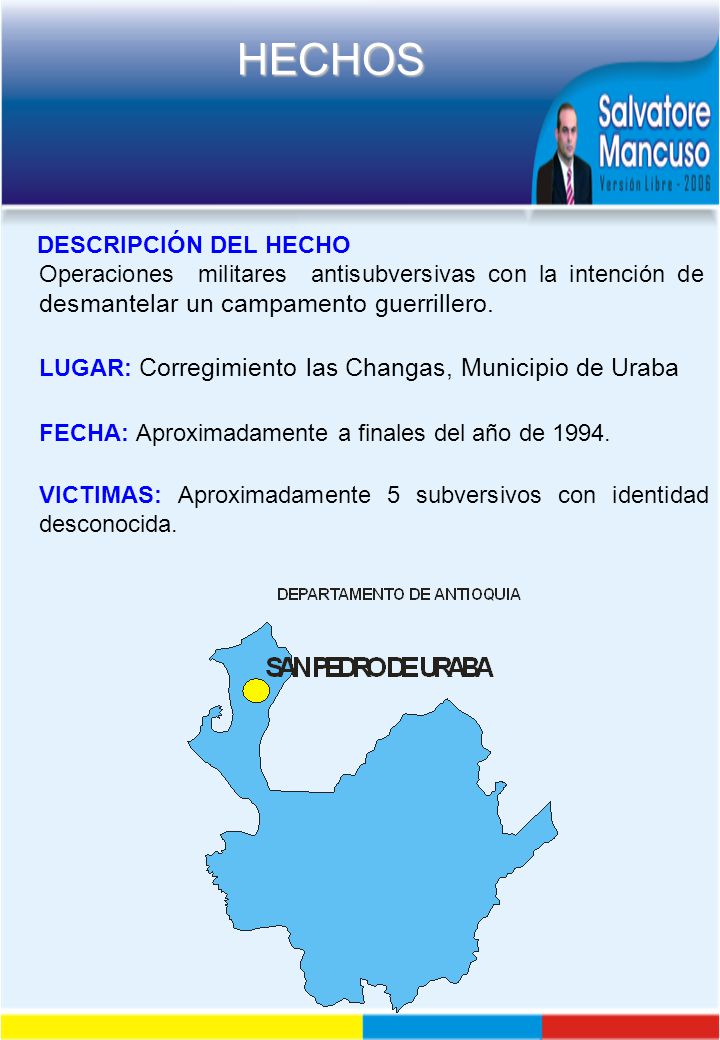 DESCRIPCIÓN DEL HECHO Operaciones militares antisubversivas con la intención de desmantelar un campamento guerrillero.