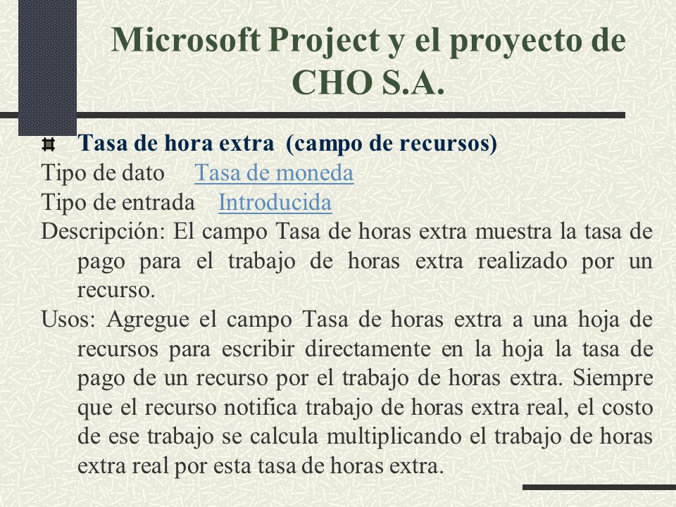 Microsoft Project y el proyecto de CHO S.A.