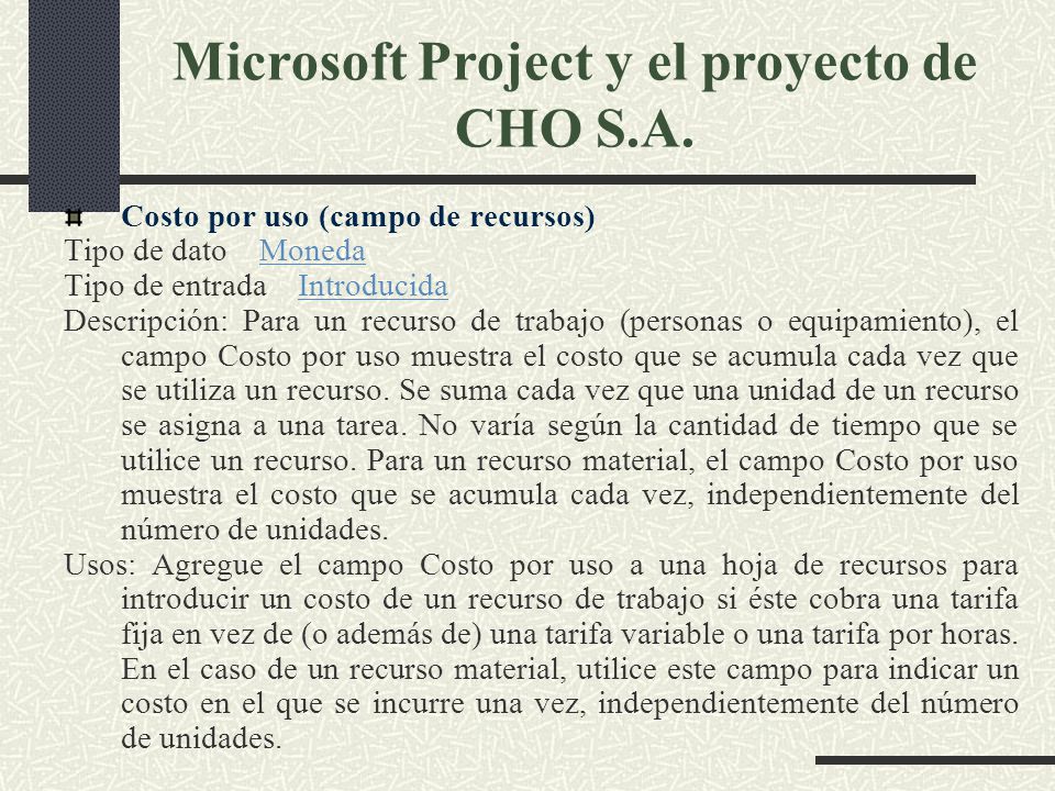 Microsoft Project y el proyecto de CHO S.A.