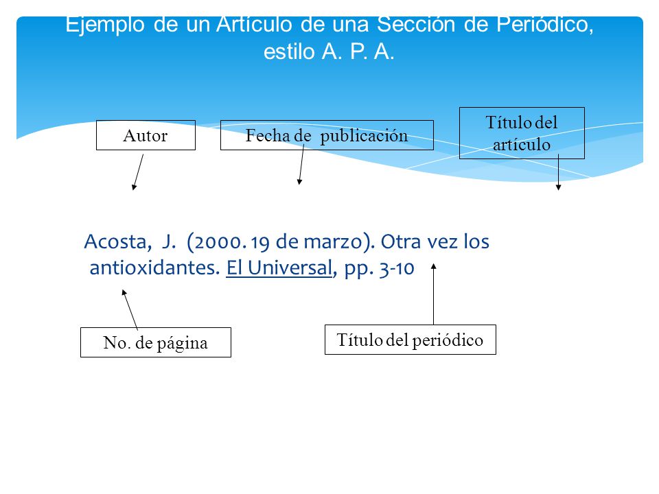 Ejemplo de un Artículo de una Sección de Periódico, estilo A. P. A.