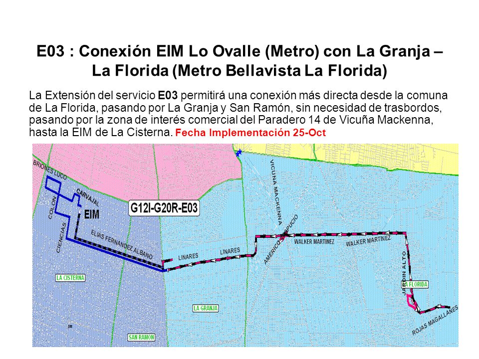 E03 : Conexión EIM Lo Ovalle (Metro) con La Granja – La Florida (Metro Bellavista La Florida)