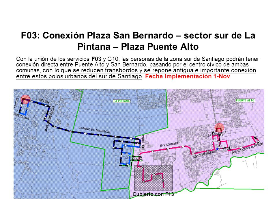 F03: Conexión Plaza San Bernardo – sector sur de La Pintana – Plaza Puente Alto