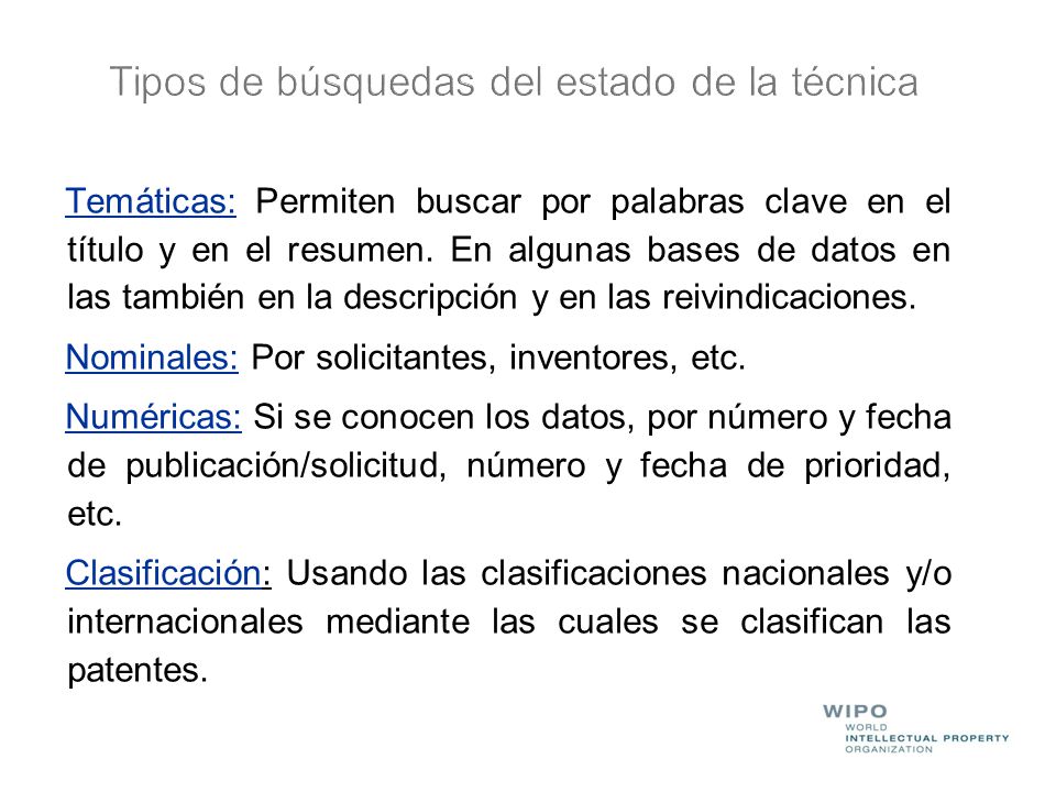 Tipos de búsquedas del estado de la técnica