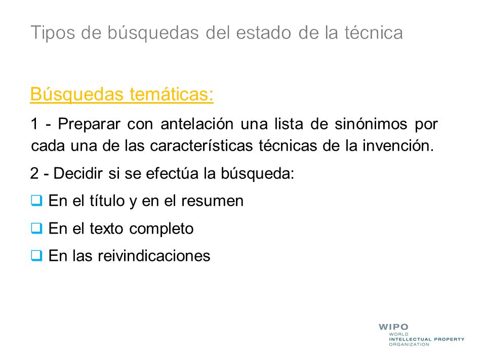 Tipos de búsquedas del estado de la técnica