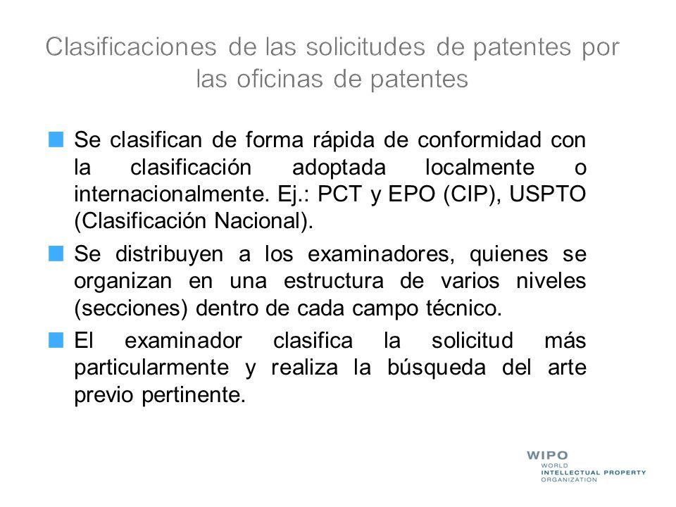 Clasificaciones de las solicitudes de patentes por las oficinas de patentes