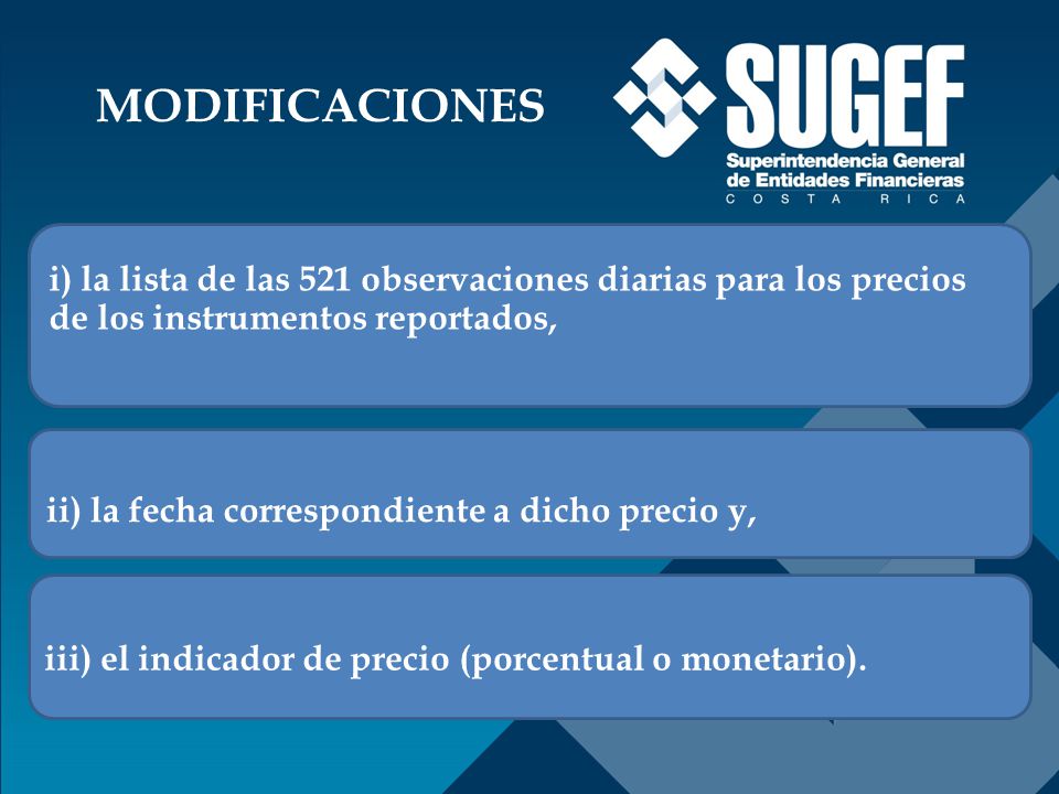 MODIFICACIONES i) la lista de las 521 observaciones diarias para los precios de los instrumentos reportados,