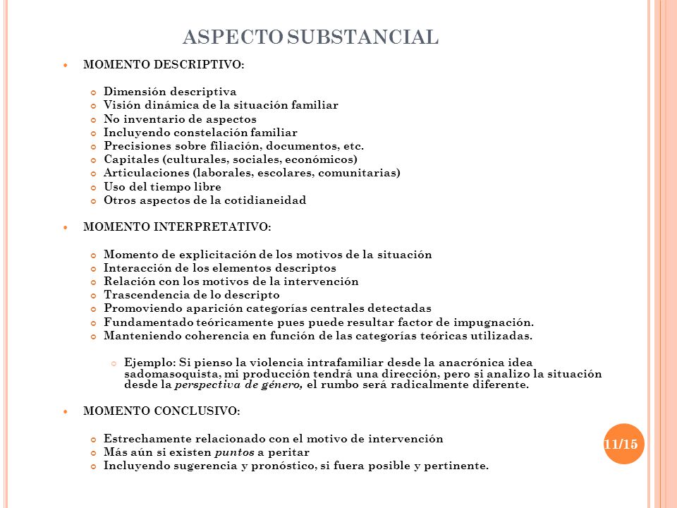 ASPECTO SUBSTANCIAL MOMENTO DESCRIPTIVO: Dimensión descriptiva