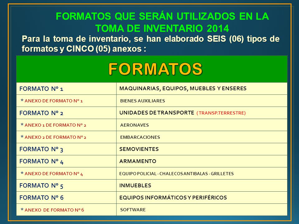 FORMATOS QUE SERÁN UTILIZADOS EN LA TOMA DE INVENTARIO 2014