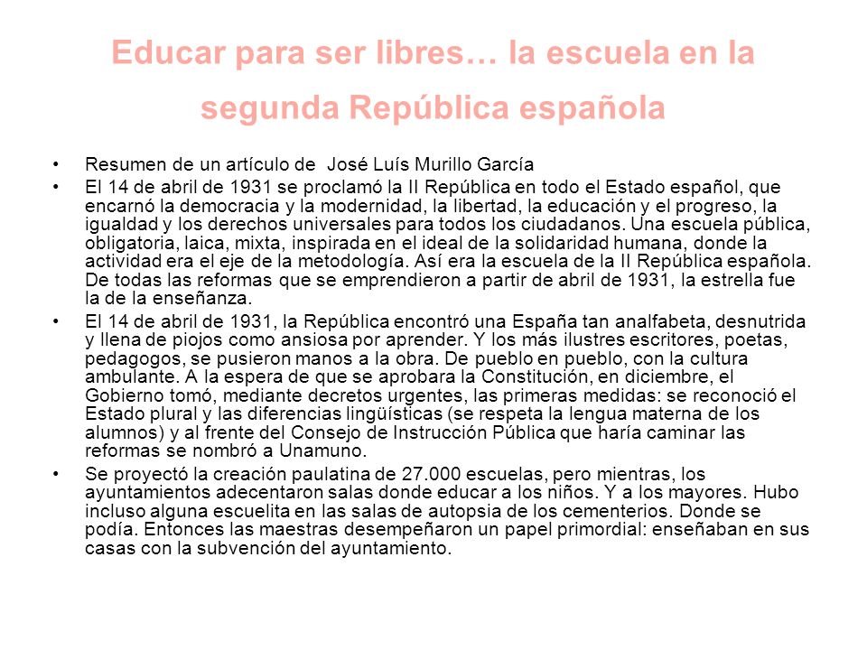 Educar para ser libres… la escuela en la segunda República española
