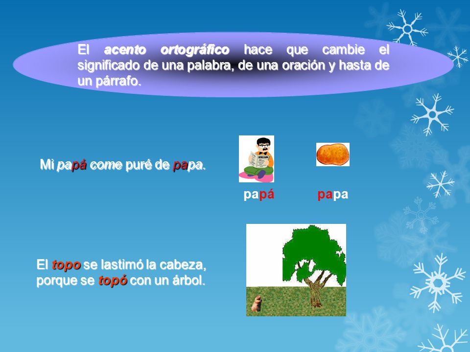 El acento ortográfico hace que cambie el significado de una palabra, de una oración y hasta de un párrafo.