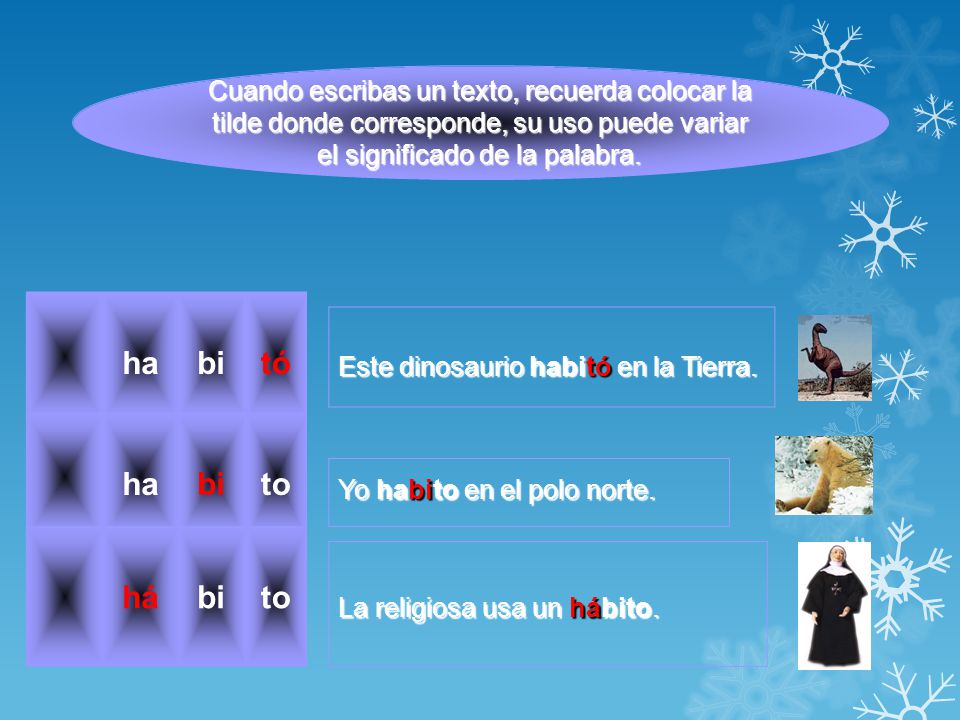 Cuando escribas un texto, recuerda colocar la tilde donde corresponde, su uso puede variar el significado de la palabra.