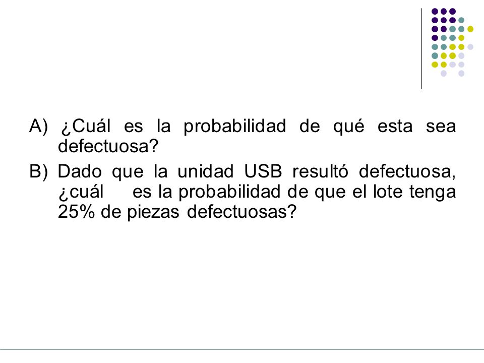A) ¿Cuál es la probabilidad de qué esta sea defectuosa