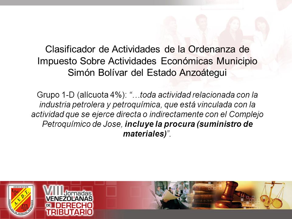 Clasificador de Actividades de la Ordenanza de Impuesto Sobre Actividades Económicas Municipio Simón Bolívar del Estado Anzoátegui