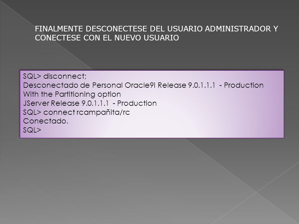 FINALMENTE DESCONECTESE DEL USUARIO ADMINISTRADOR Y CONECTESE CON EL NUEVO USUARIO