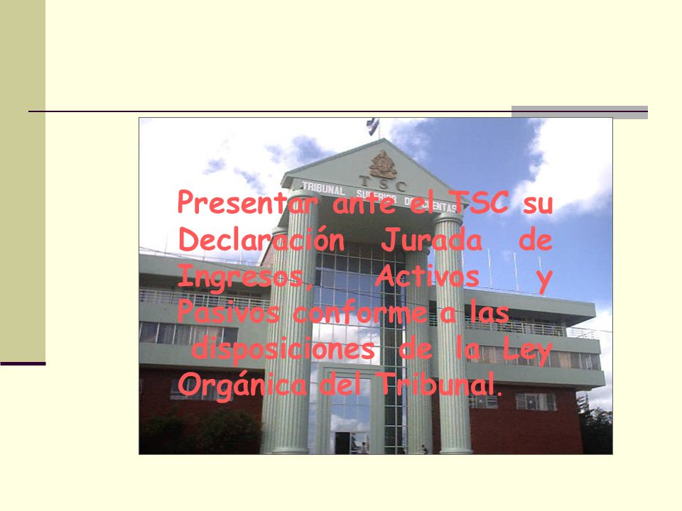 Presentar ante el TSC su Declaración Jurada de Ingresos, Activos y Pasivos conforme a las