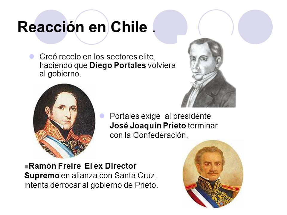 Reacción en Chile . Creó recelo en los sectores elite, haciendo que Diego Portales volviera al gobierno.