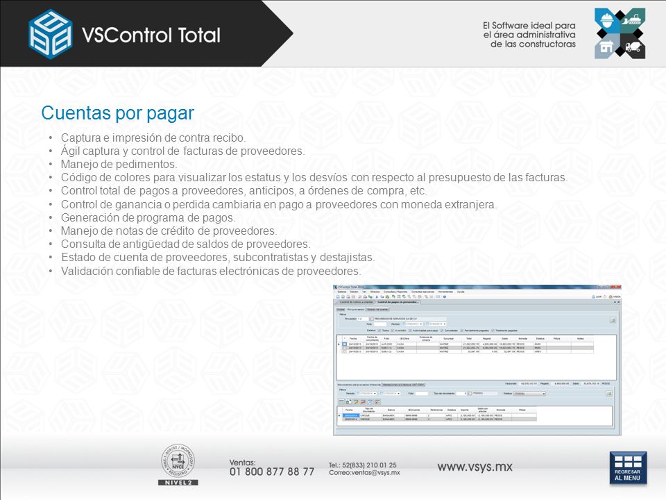 Cuentas por pagar Captura e impresión de contra recibo.