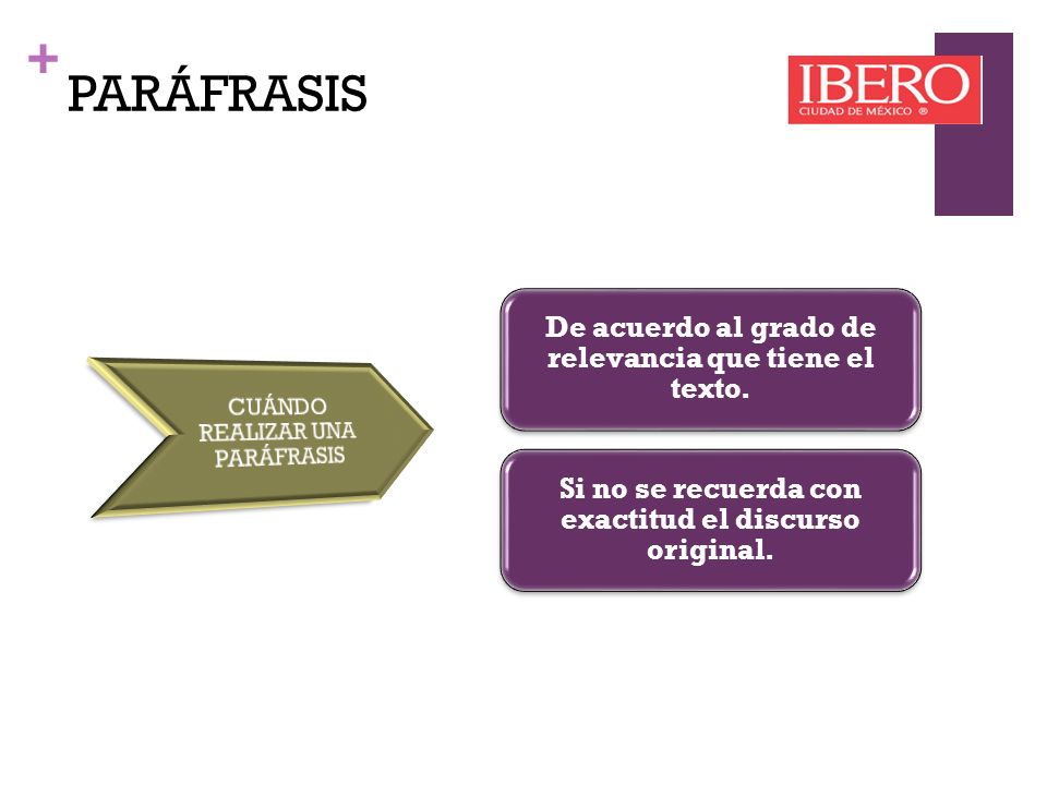 PARÁFRASIS De acuerdo al grado de relevancia que tiene el texto.